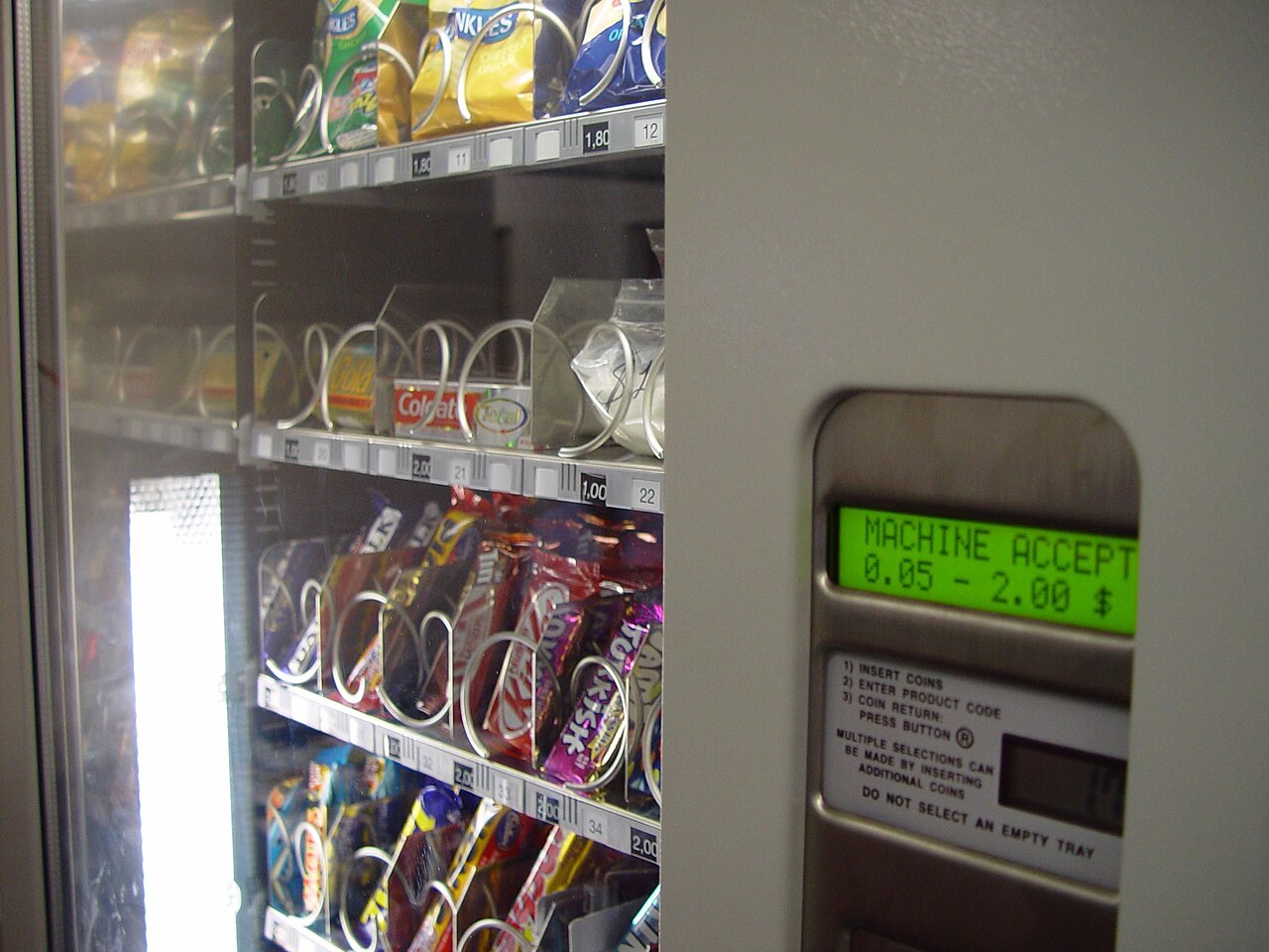 Food vending machine stocked with packaged products